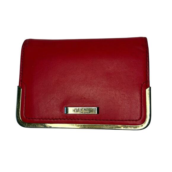 Vintage Cole Haan Red Leather Bi-Fold Wallet Women's 1990s Gold Hardware - Picture 1 of 11